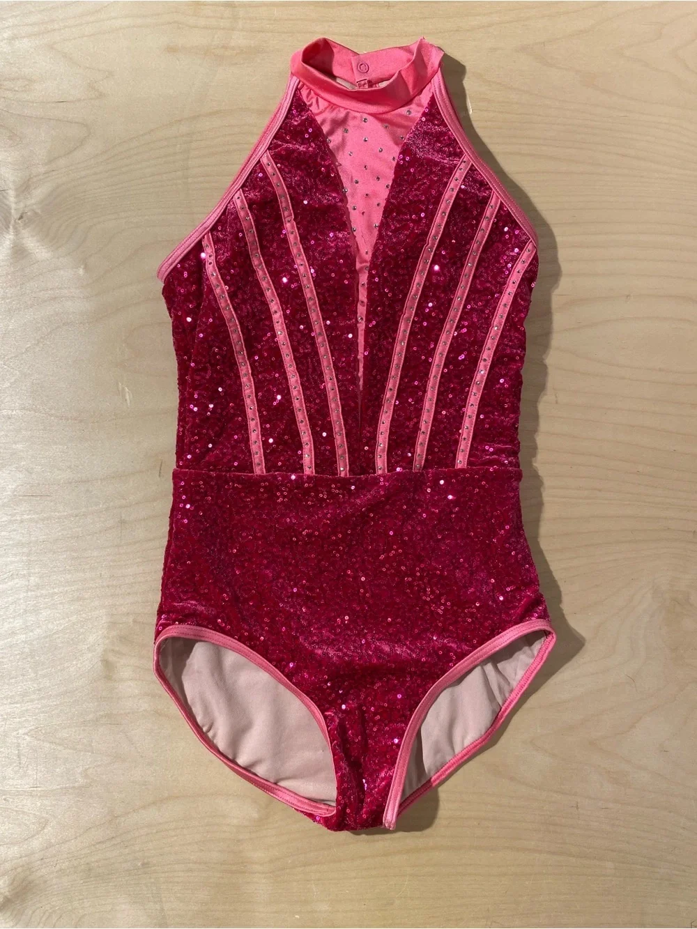 Weissman’s Sparkling Hot Pink Sequin Halter Dance  Leotard Size SA (RI)